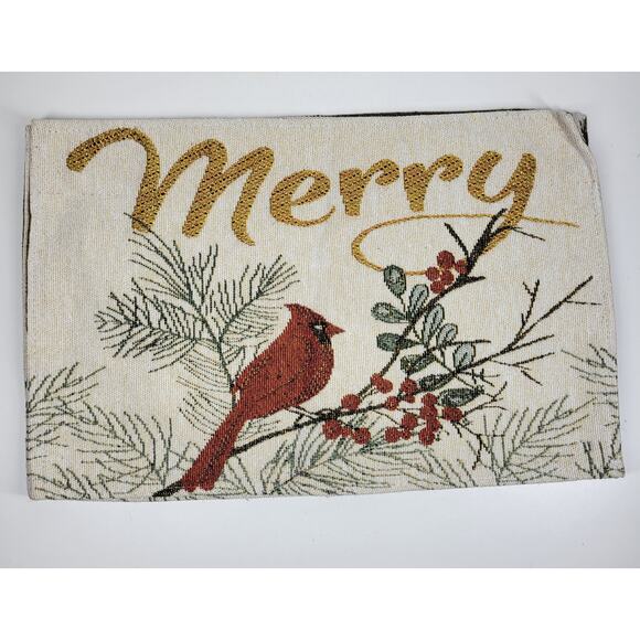 VTG Cardinal Tapestry Placemats Holly Berries Winter Christmas Table Deadstock 4 - Picture 1 of 8